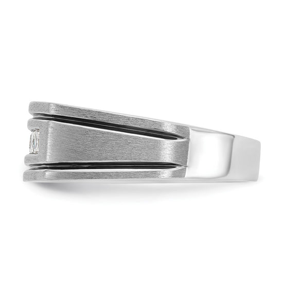 14k White Gold with Black Rhodium Men's Polished Satin and Grooved Square 5-Stone 1/2 Carat AA Quality Diamond Ring