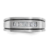 14k White Gold with Black Rhodium Men's Polished Satin and Grooved Square 5-Stone 1/2 Carat AA Quality Diamond Ring