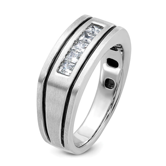 IBGoodman 14k White Gold Men's Polished Satin and Grooved Square 5-Stone Ring Mounting