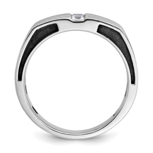 14k White Gold with Black Rhodium Men's Satin 1/3 carat Diamond Complete Ring