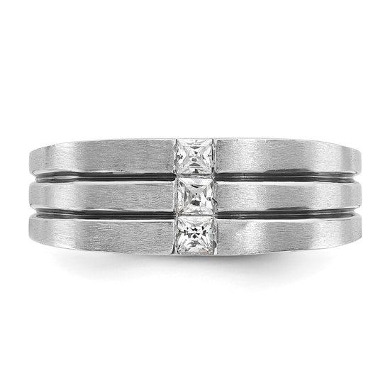 14k White Gold with Black Rhodium Men's Satin 1/3 carat Diamond Complete Ring