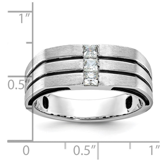 14k White Gold with Black Rhodium Men's Satin 1/3 carat Diamond Complete Ring
