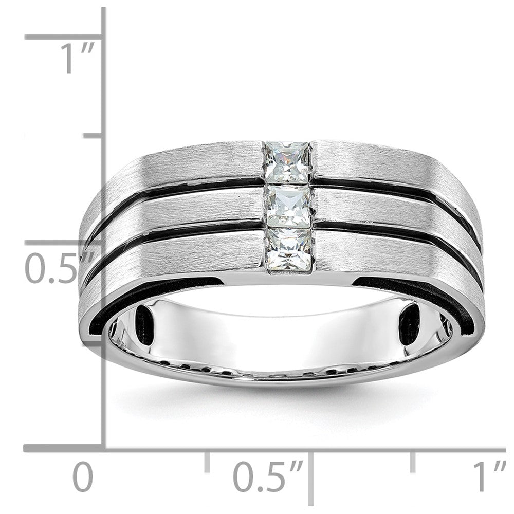 14k White Gold with Black Rhodium Men's Satin 1/3 carat Diamond Complete Ring