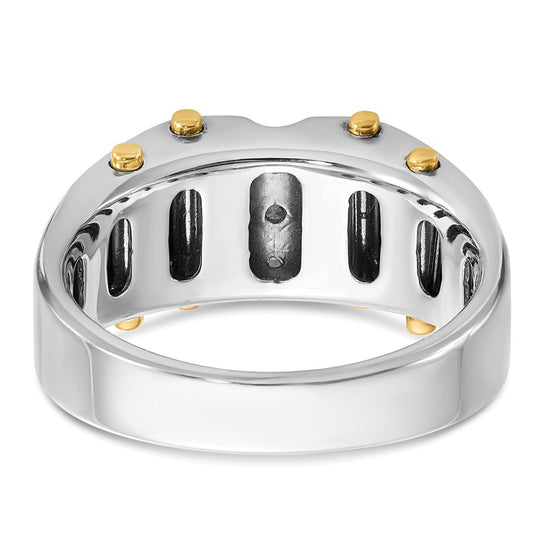 14k Two-tone with Black Rhodium Men's Polished and Textured 3-Stone 1/4 Carat AA Quality Diamond Ring