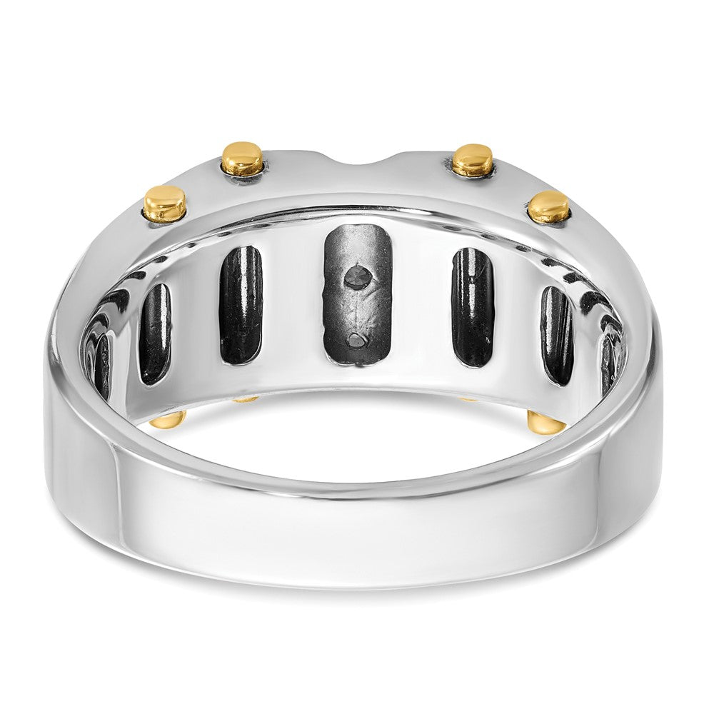 14k Two-tone with Black Rhodium Men's Polished and Textured 3-Stone 1/4 Carat AA Quality Diamond Ring