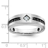 IBGoodman 14k White Gold with Black Rhodium Polished Satin and Grooved 1/2 Carat AA Quality Black and White Diamond Ring