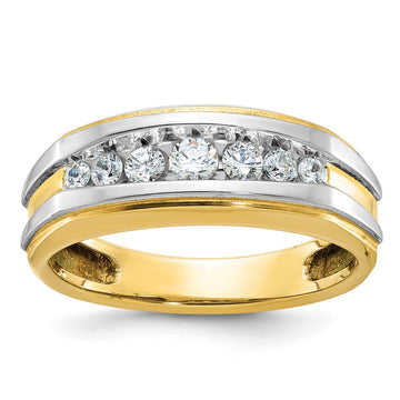 14k with White Rhodium Men's Polished 7-Stone 1/2 Carat AA Quality Diamond Ring