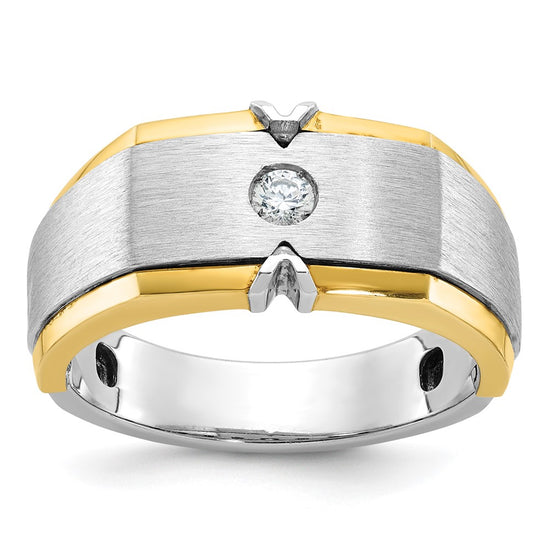 14k Two-tone Men's Polished and Satin Diamond Complete Ring
