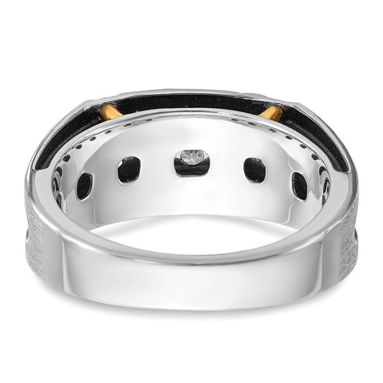 IBGoodman 14k Two-tone Men's Polished Satin and Grooved 5-Stone Ring Mounting