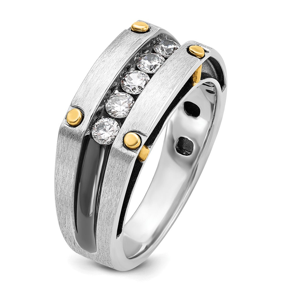 IBGoodman 14k Two-tone with Black Rhodium Men's Polished Satin and Grooved 5-Stone 1/2 Carat AA Quality Diamond Ring