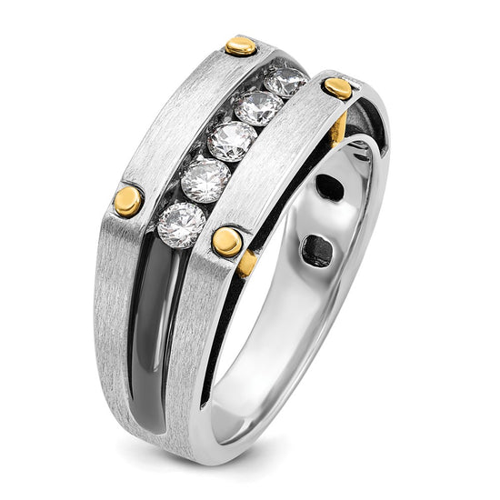 IBGoodman 14k Two-tone Men's Polished Satin and Grooved 5-Stone Ring Mounting