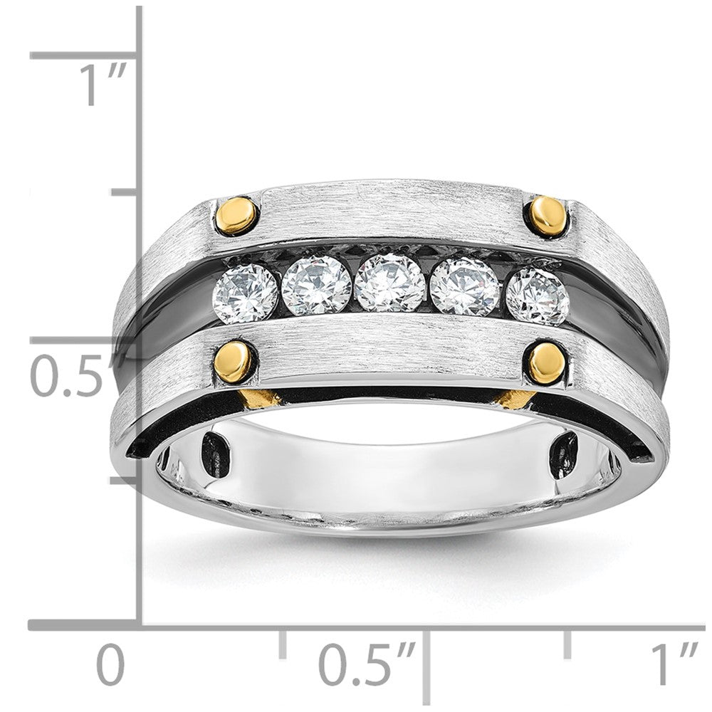 IBGoodman 14k Two-tone with Black Rhodium Men's Polished Satin and Grooved 5-Stone 1/2 Carat AA Quality Diamond Ring