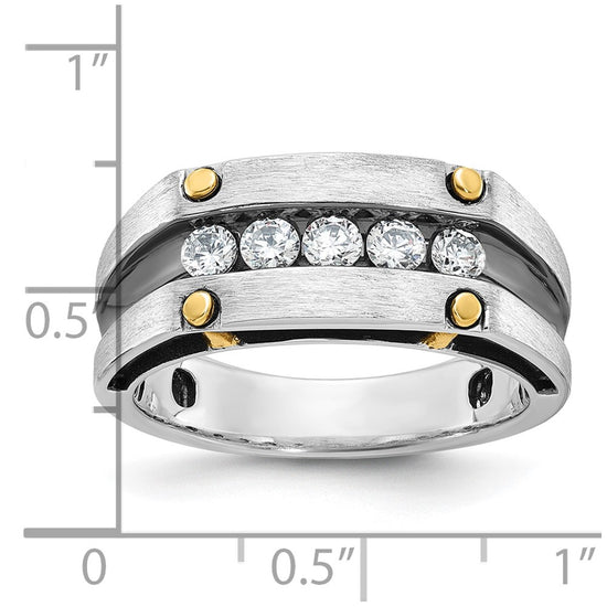 IBGoodman 14k Two-tone Men's Polished Satin and Grooved 5-Stone Ring Mounting