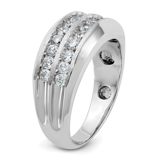 IBGoodman 14k White Gold Men's Polished Satin and Grooved 2-Row Ring Mounting