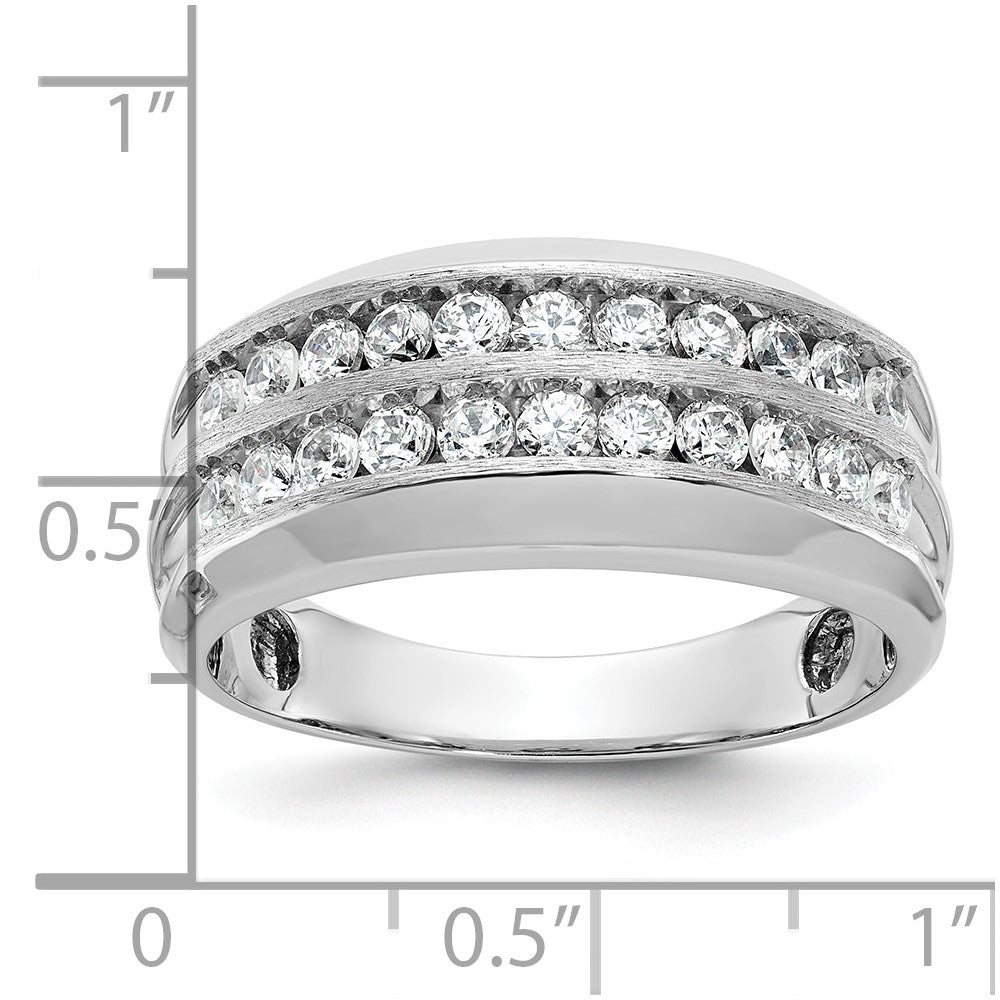 IBGoodman 14k White Gold Men's Polished Satin and Grooved 2-Row Ring Mounting