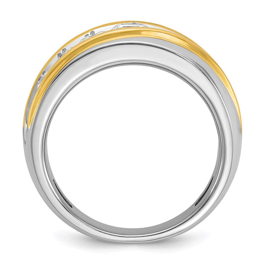 14k Two-tone Men's Polished and Grooved 7-Stone 1 1/2 Carat AA Quality Diamond Ring