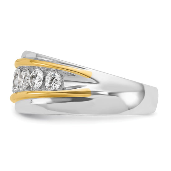 14k Two-tone Men's Polished and Grooved 7-Stone 1 1/2 Carat AA Quality Diamond Ring