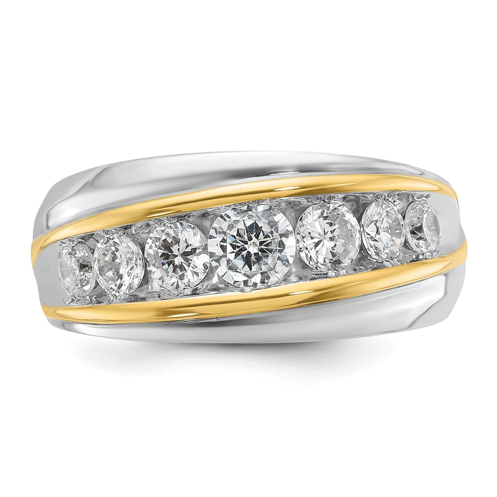14k Two-tone Men's Polished and Grooved 7-Stone 1 1/2 Carat AA Quality Diamond Ring