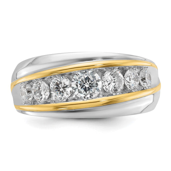 IBGoodman 14k Two-tone Men's Polished and Grooved 7-Stone Ring Mounting