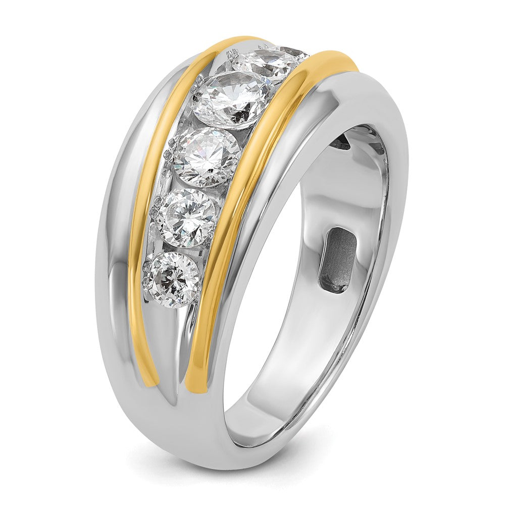 14k Two-tone Men's Polished and Grooved 7-Stone 1 1/2 Carat AA Quality Diamond Ring