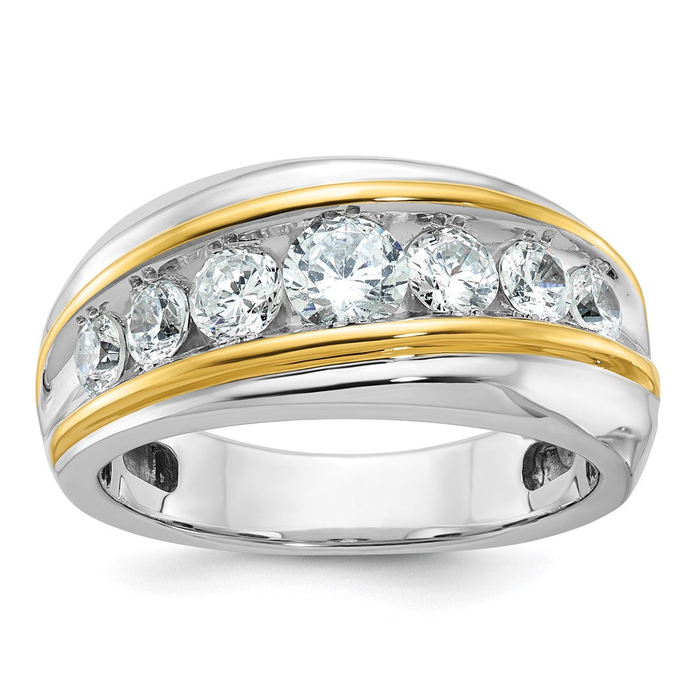 14k Two-tone Men's Polished and Grooved 7-Stone 1 1/2 Carat AA Quality Diamond Ring