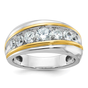 14k Two-tone Men's Polished and Grooved 7-Stone 1 1/2 Carat AA Quality Diamond Ring