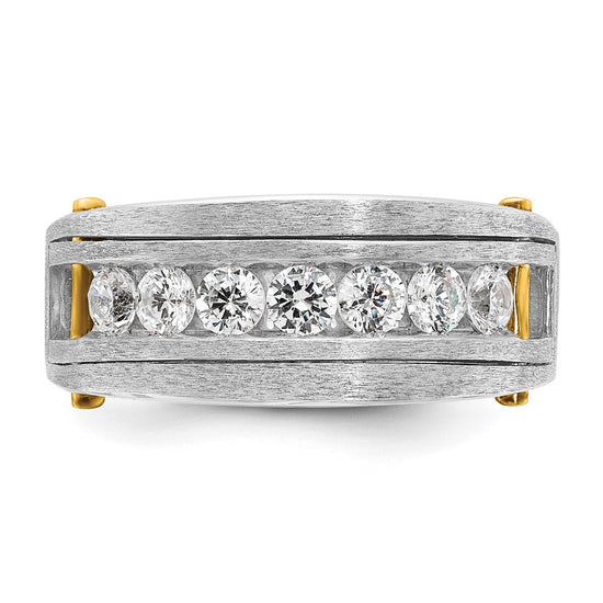 14k Two-tone Men's Polished Satin and Grooved 7-Stone 1 Carat AA Quality Diamond Ring