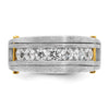 14k Two-tone Men's Polished Satin and Grooved 7-Stone 1 Carat AA Quality Diamond Ring