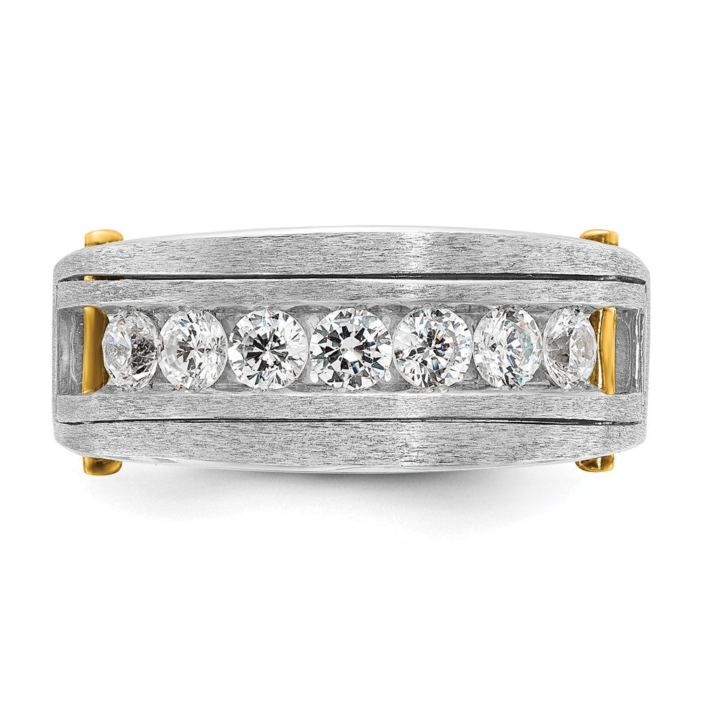 14k Two-tone Men's Polished Satin and Grooved 7-Stone 1 Carat AA Quality Diamond Ring