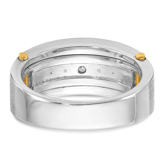 14k Two-tone Men's Polished Satin and Grooved 7-Stone 1 Carat AA Quality Diamond Ring