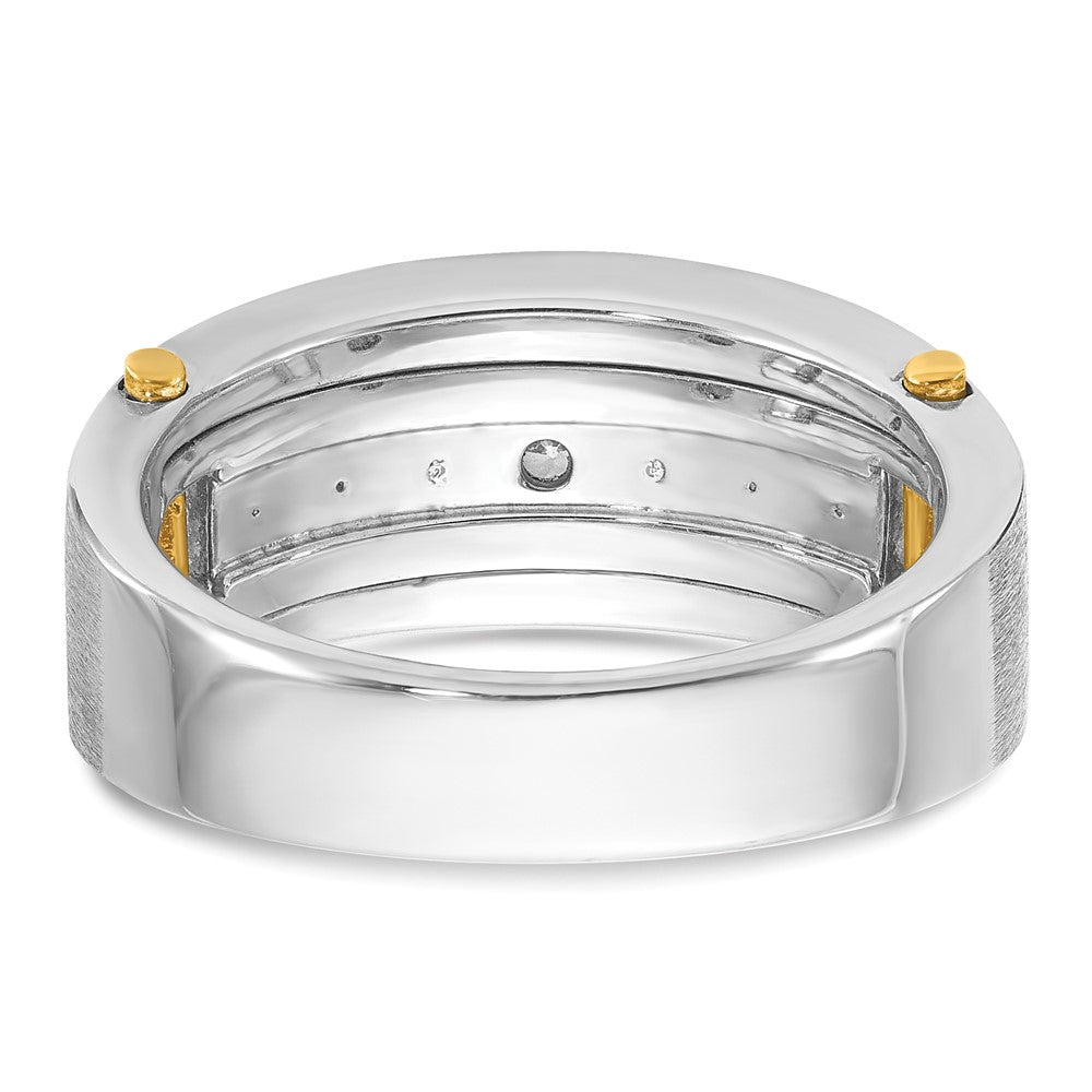 14k Two-tone Men's Polished Satin and Grooved 7-Stone 1 Carat AA Quality Diamond Ring