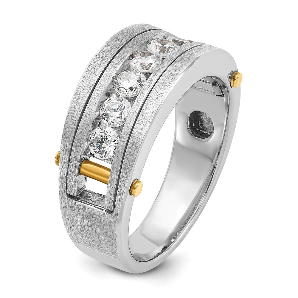 14k Two-tone Men's Polished Satin and Grooved 7-Stone 1 Carat AA Quality Diamond Ring