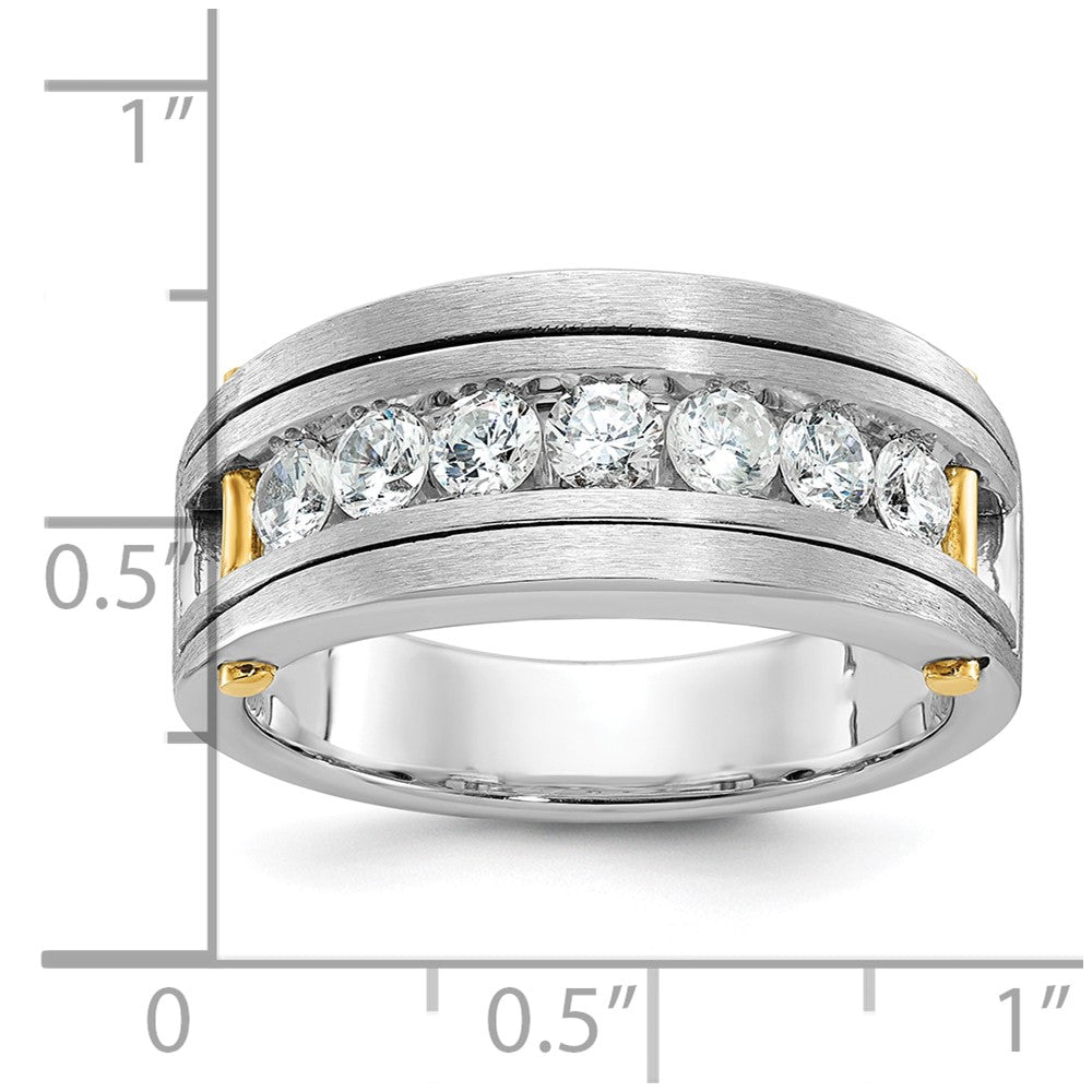 14k Two-tone Men's Polished Satin and Grooved 7-Stone 1 Carat AA Quality Diamond Ring