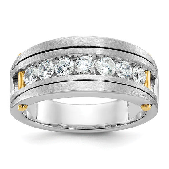 14k Two-tone Men's Polished Satin and Grooved 7-Stone 1 Carat AA Quality Diamond Ring