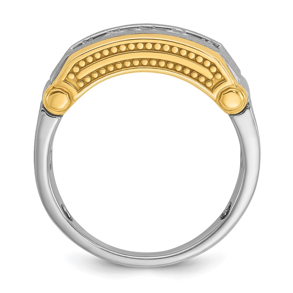 14k Two-tone Men's Polished Satin and Beaded 5-Stone 1/2 Carat AA Quality Diamond Ring