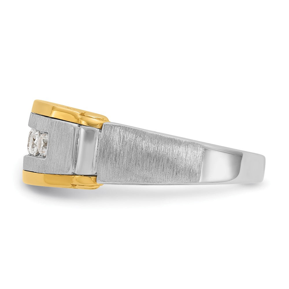 14k Two-tone Men's Polished Satin and Beaded 5-Stone 1/2 Carat AA Quality Diamond Ring