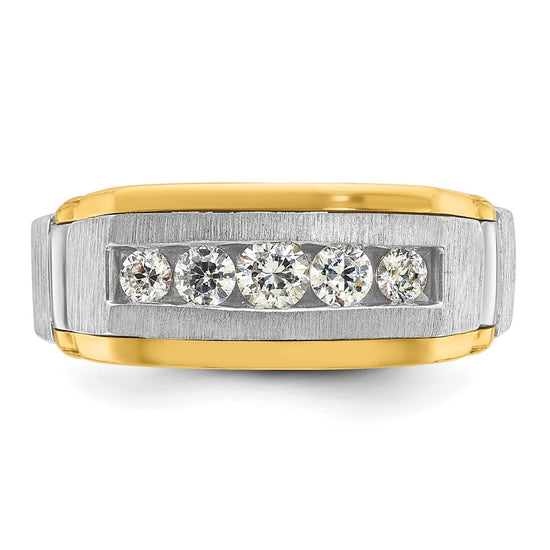 14k Two-tone Men's Polished Satin and Beaded 5-Stone 1/2 Carat AA Quality Diamond Ring