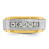 14k Two-tone Men's Polished Satin and Beaded 5-Stone 1/2 Carat AA Quality Diamond Ring