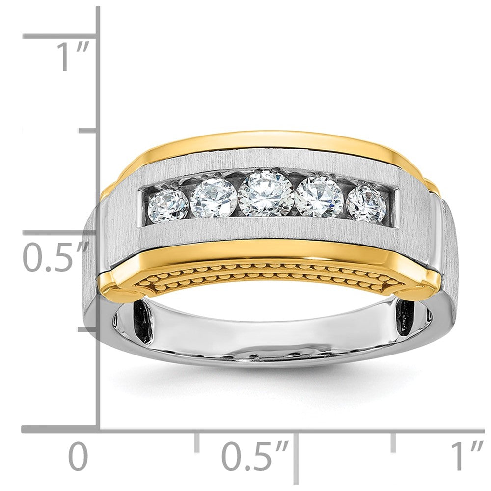 14k Two-tone Men's Polished Satin and Beaded 5-Stone 1/2 Carat AA Quality Diamond Ring