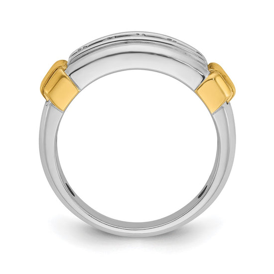 14k Two-tone Men's Polished and Textured 5-Stone 1 Carat AA Quality Diamond Ring