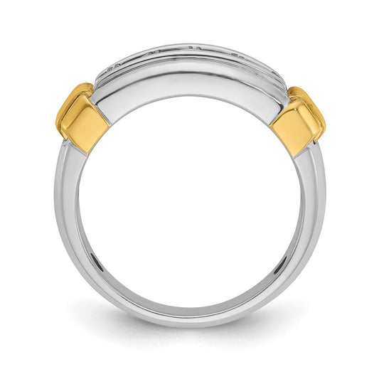 14k Two-tone Men's Polished and Textured 5-Stone 1 Carat AA Quality Diamond Ring