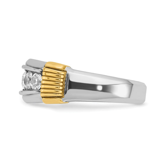 14k Two-tone Men's Polished and Textured 5-Stone 1 Carat AA Quality Diamond Ring
