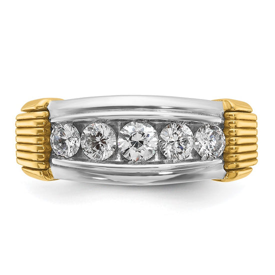 14k Two-tone Men's Polished and Textured 5-Stone 1 Carat AA Quality Diamond Ring