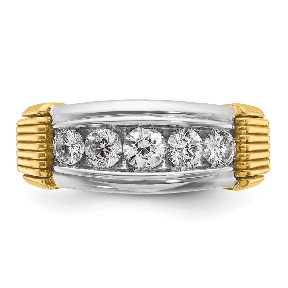 14k Two-tone Men's Polished and Textured 5-Stone 1 Carat AA Quality Diamond Ring