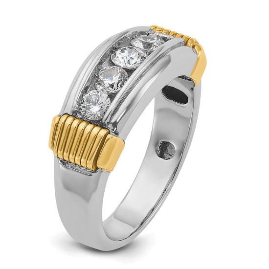 14k Two-tone Men's Polished and Textured 5-Stone 1 Carat AA Quality Diamond Ring