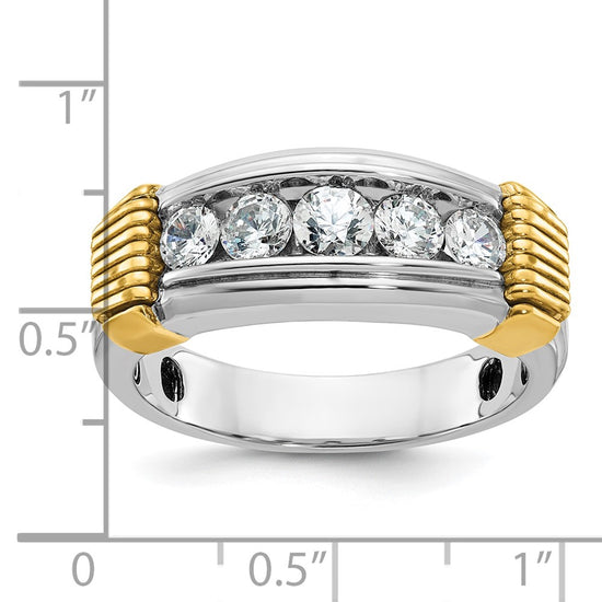 14k Two-tone Men's Polished and Textured 5-Stone 1 Carat AA Quality Diamond Ring