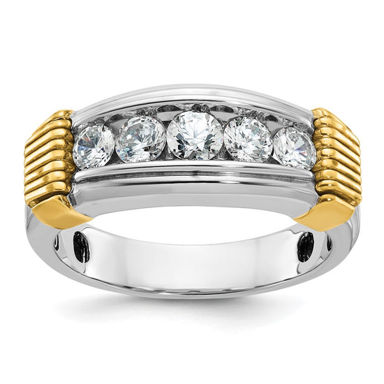 14k Two-tone Men's Polished and Textured 5-Stone 1 Carat AA Quality Diamond Ring
