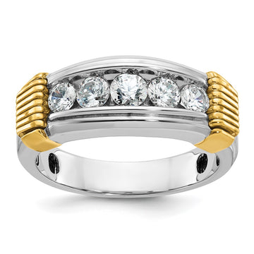 14k Two-tone Men's Polished and Textured 5-Stone 1 Carat AA Quality Diamond Ring