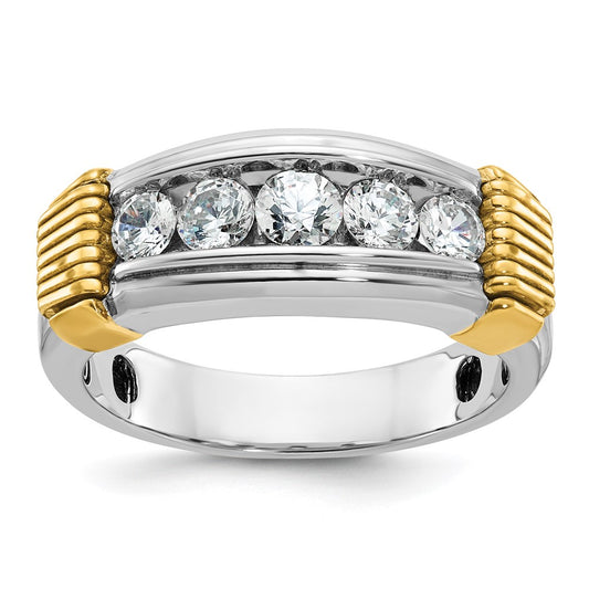 14k Two-tone Men's Polished and Textured 5-Stone 1 Carat AA Quality Diamond Ring