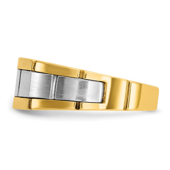 IBGoodman 14k Two-tone Men's Polished Satin and Grooved 1/10 Carat AA Quality Diamond Ring